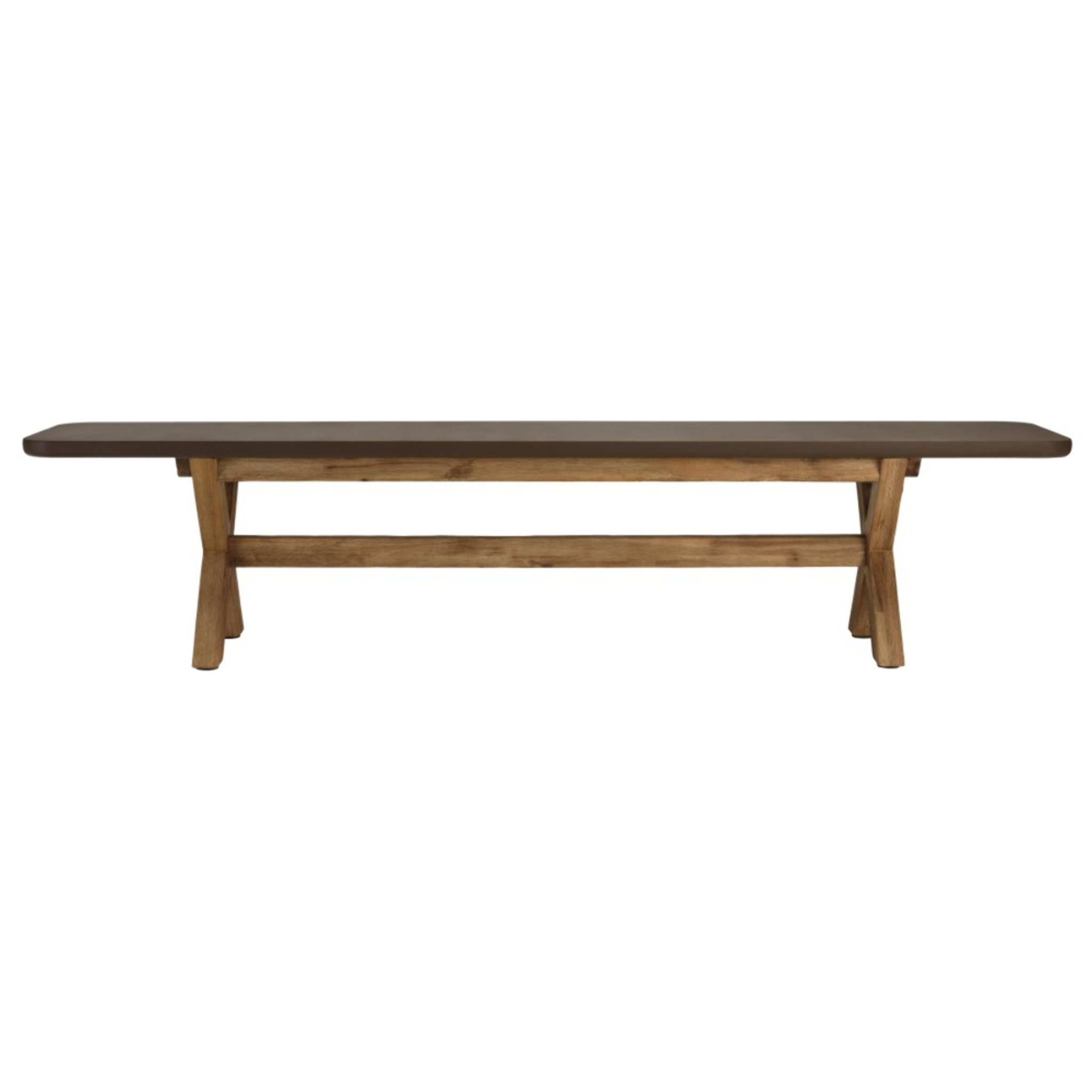 NESTOR - Ensemble table et bancs effet béton marron pieds en bois d'acacia