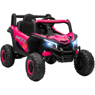 Coche Eléctrico para Niños 12V, Coche de Batería UTV con 2 Motores, Control Remoto 2,4G, Velocidad hasta 7 km/h, Sistema de Suspensión, Faros, USB, para Niños de +3 Años, Rosa