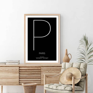 Poster p paris Affiche + cadre en bois - Chêne