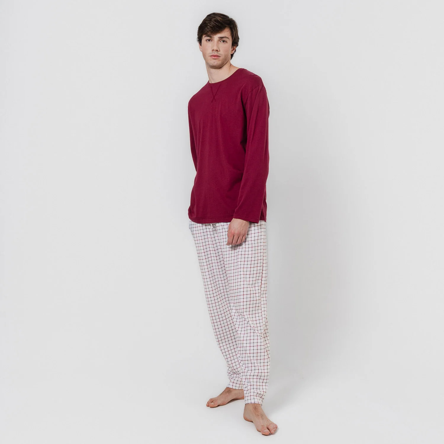 Pigiama lungo in cotone, hank bordeaux