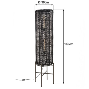 SIXTINE - Lampadaire 39x39cm rotin couleur noire pieds acier