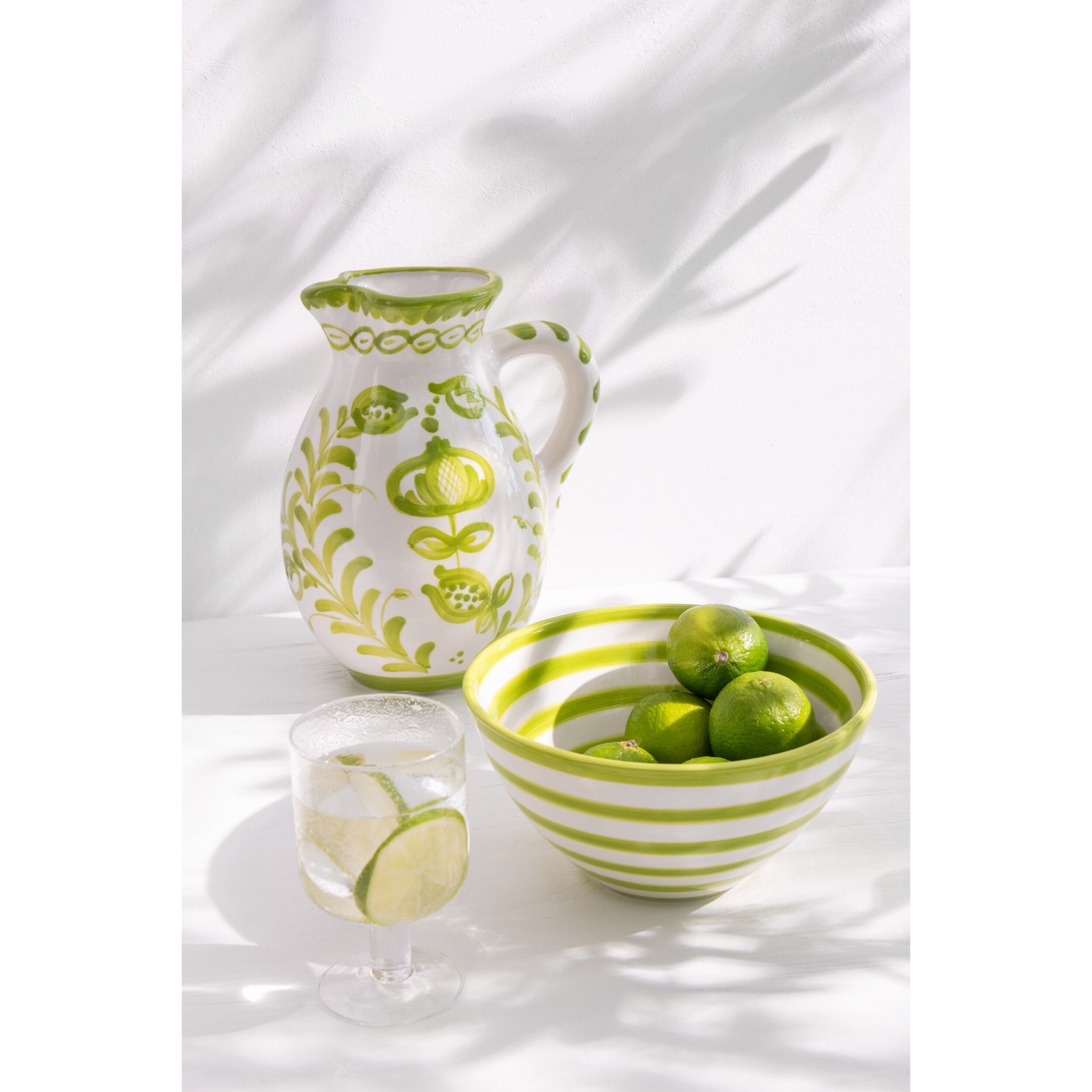 J-Line bol Granada Stripes High - céramique - blanc/vert  - medium - Ø 22 cm