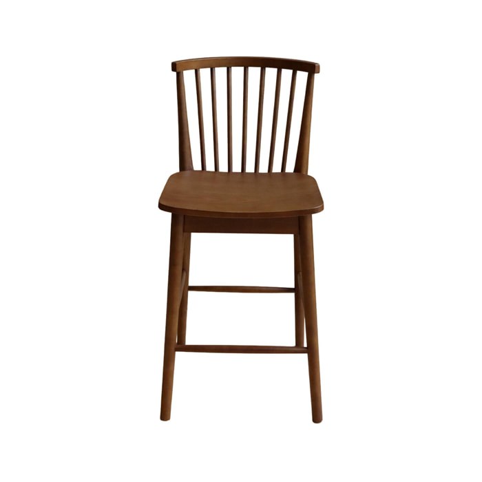 Lot de 2 tabourets de bar à barreaux bois d'hévéa et contreplaqué noyer - 48 x 58 x 98.5 cm - Paula