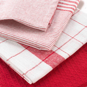 Lot de 3 torchons en coton tissé nid d’abeille - Rouge