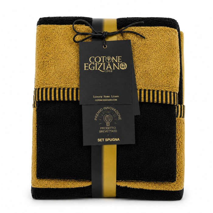 COTONE EGIZIANO Coppia asciugamani Reverse in cotone egiziano 550 gr_Black Gold
