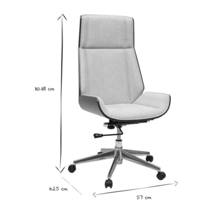 Fauteuil de bureau de direction design en tissu effet velours texturé beige, bois foncé et acier chromé CURVED