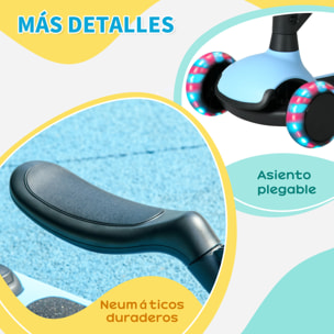 Patinete para Niños 2 en 1 Patinete Infantil Asiento Plegable con Altura Ajustable 3 Ruedas Brillantes para +18 Meses Carga 50 kg 58x31x64-79 cm Azul