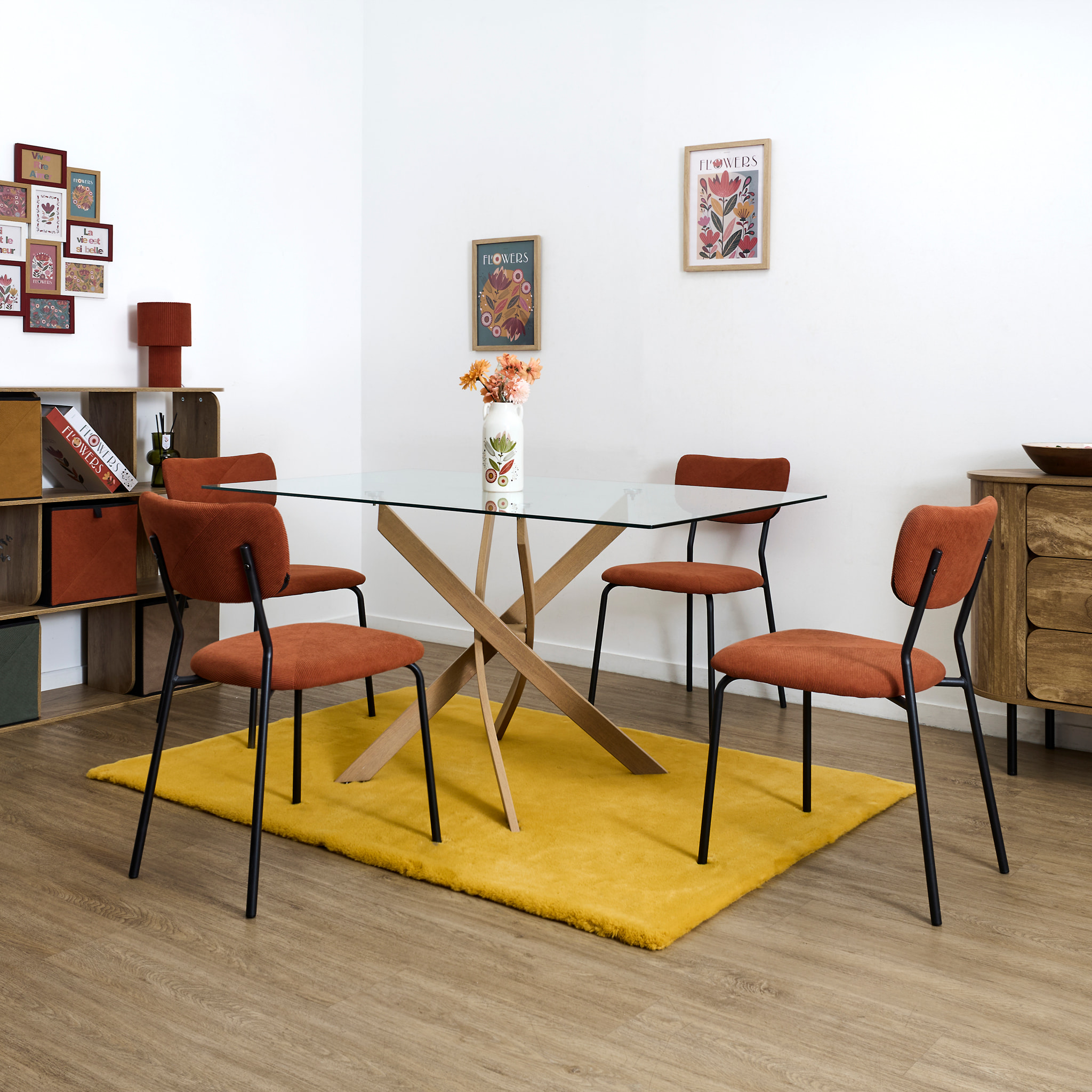 Lot de 4 Chaises - HOME DECO FACTORY - Jules - Côtelées - Confortables - Terracotta