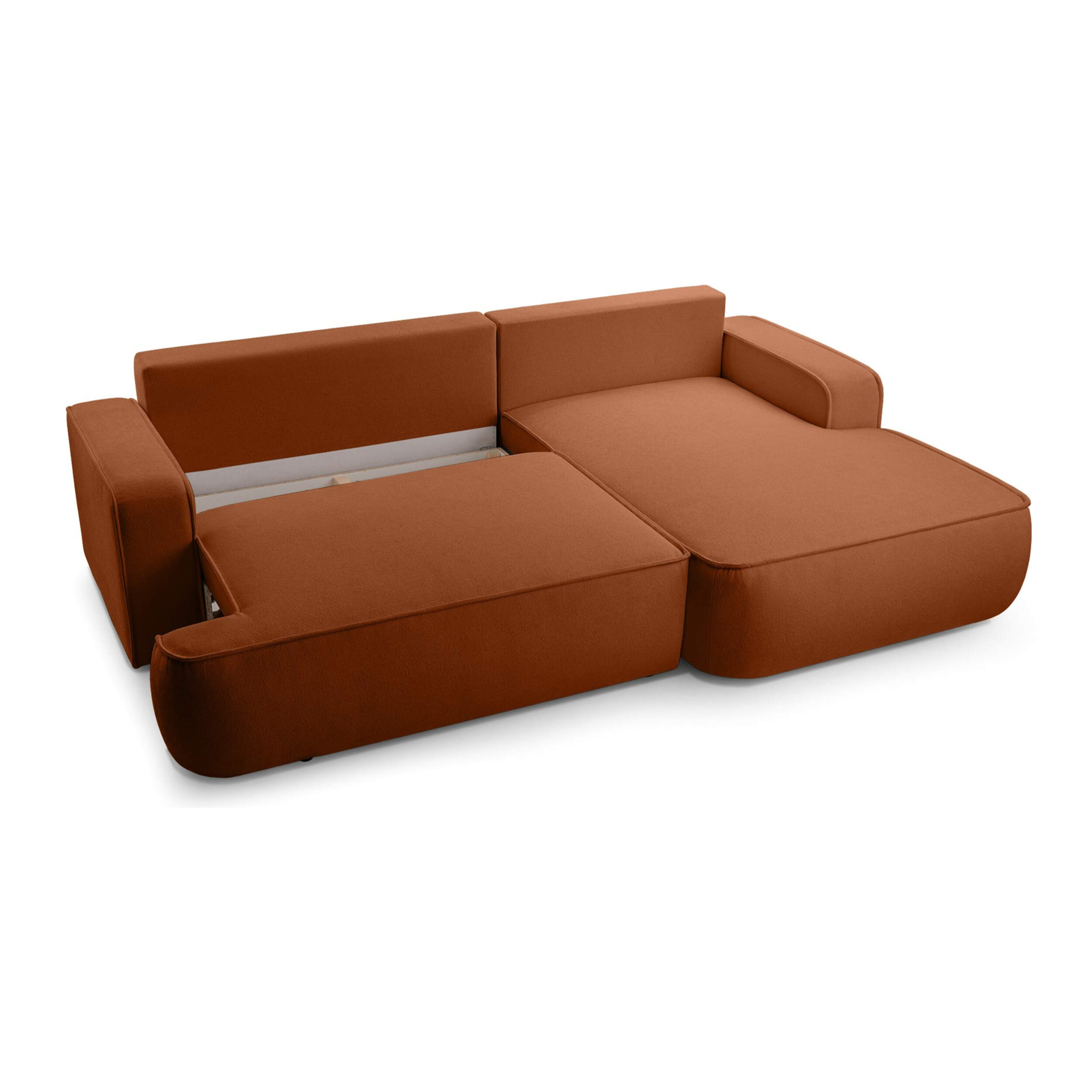 Nessino - canapé d'angle droit 4 places - convertible avec coffre - en tissu texturé - Terracotta