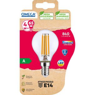 OMEGA Set 3 lampadine filament sfera p45 3000k