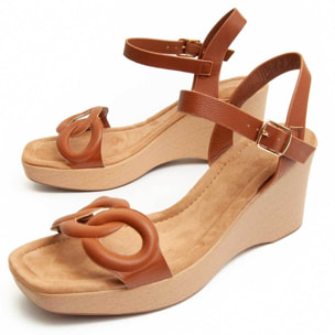 Sandalia de cuña - Camel - Altura: 7 cm