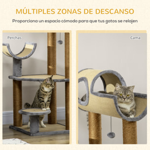 PawHut Árbol Rascador para Gatos de 122 cm Torre Escalador para Gatos con Cama Múltiples Plataformas Bolas Colgantes y Postes de Sisal 49x49x122 cm Marrón