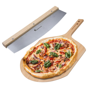 Set compuesto por cortador de pizza + tabla de corte en madera masterpro
