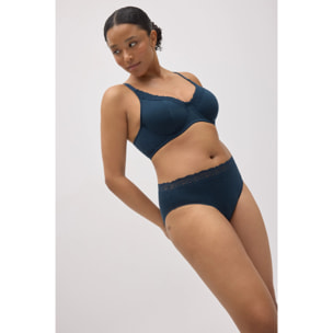 Slip midi a coste con pizzo blu navy