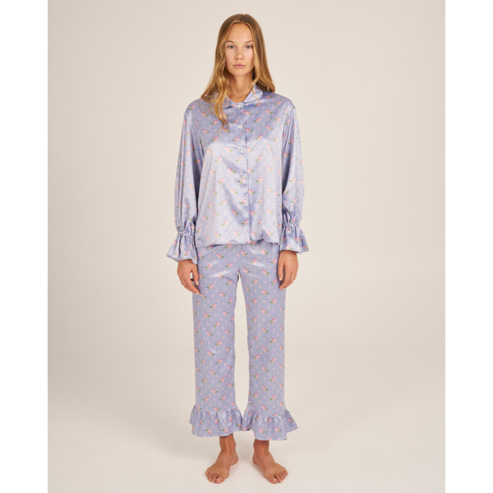 Camiseta de pijama de mujer estampada con volantes en los puños