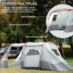 Tente de camping familiale 6-8 personnes - portes, fenêtres, sac de transport - dim. 5,1 x 2,4 x 1,8 cm - gris clair