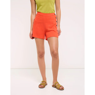 Short Lino Fluido Botones Naranja - Malecum