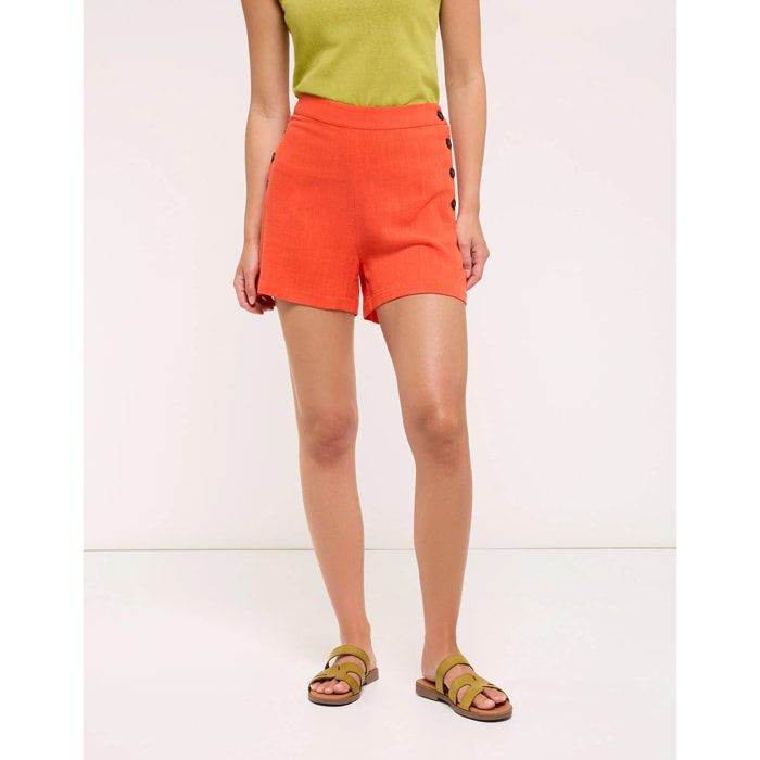 Short Lino Fluido Botones Naranja - Malecum