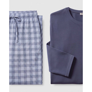 Pijama largo algodón cuadros seren azul marino