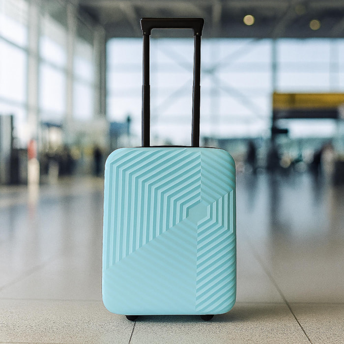 Maleta de cabina 18" plegable ultrafina/se pliega de 28cm a 13cm de grosor/ligera y resistente abs/ 2 ruedas + mango telescópico/ color azul celeste