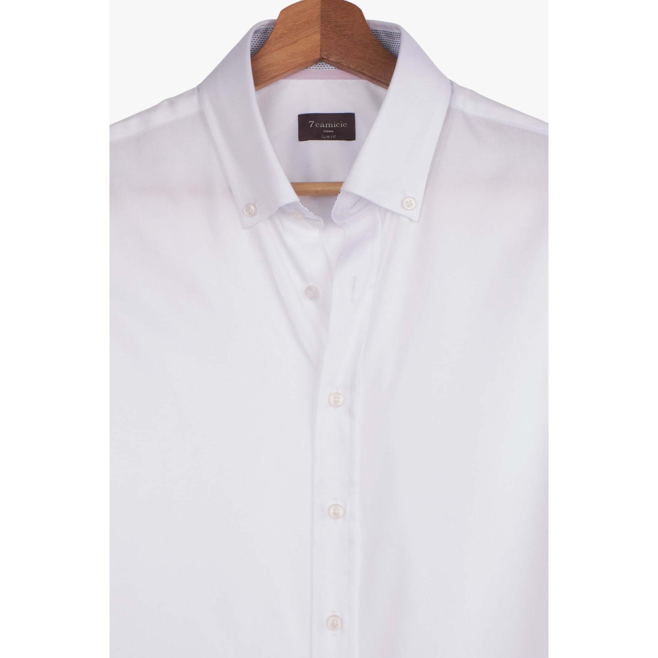 camicia uomo 1 bottone button down slim Popeline Stretch Unito Bianco
