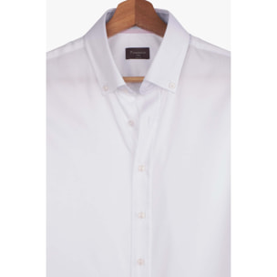 camicia uomo 1 bottone button down slim Popeline Stretch Unito Bianco