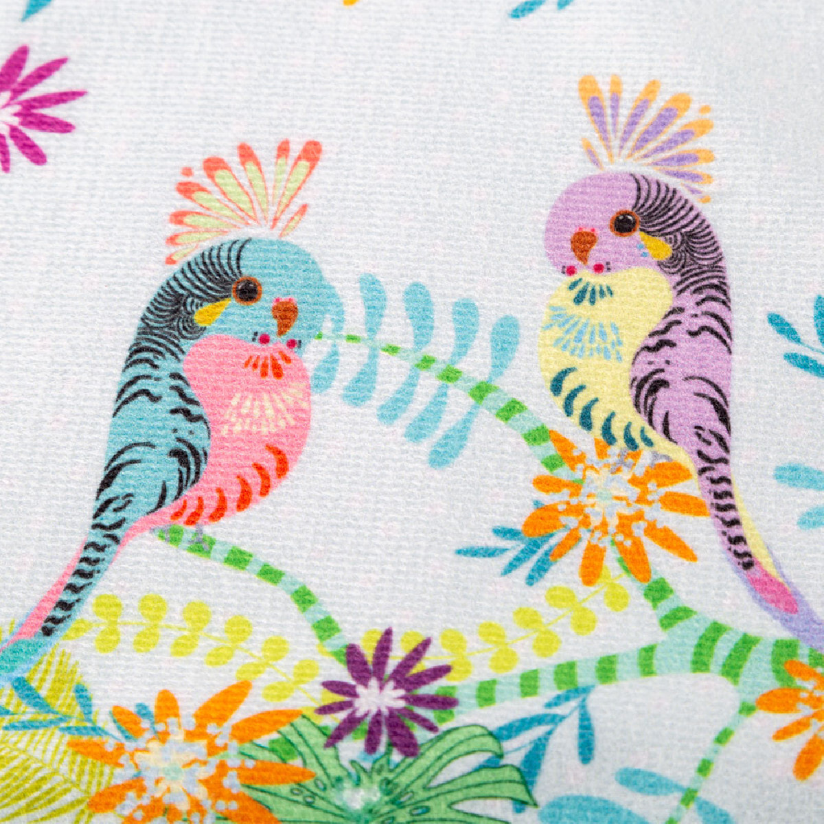 Serviette eponge enfant coton mélangé 340 g/m² imprimé bleu Perruches print aqua