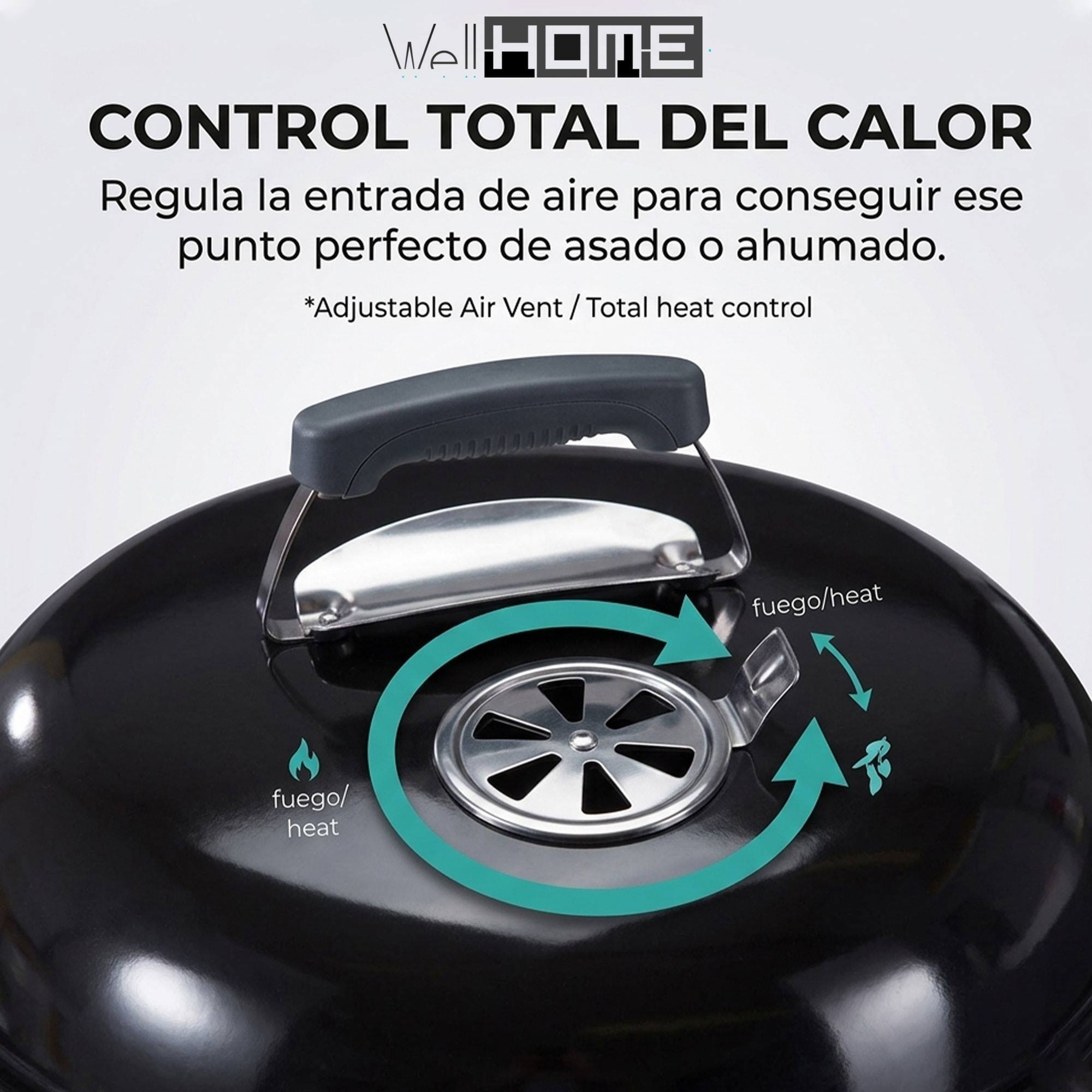 Barbacoa de Carbón con Tapa y Ruedas Ø54 cm - Parrilla Cromada de 45 cm y Rejilla para Carbón - Para Jardín con Patas de Acero Inoxidable