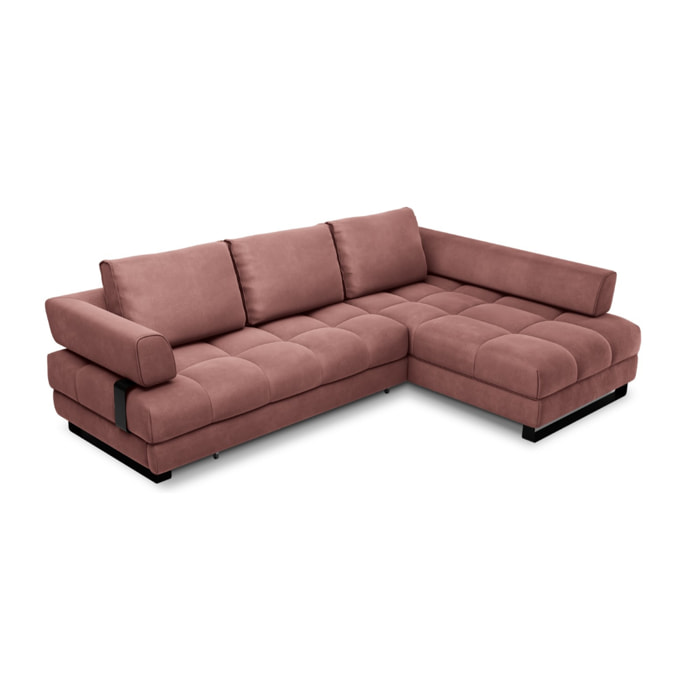 Canapé d'angle droit convertible avec coffre de rangement "Clinton" 5 places en velours rose