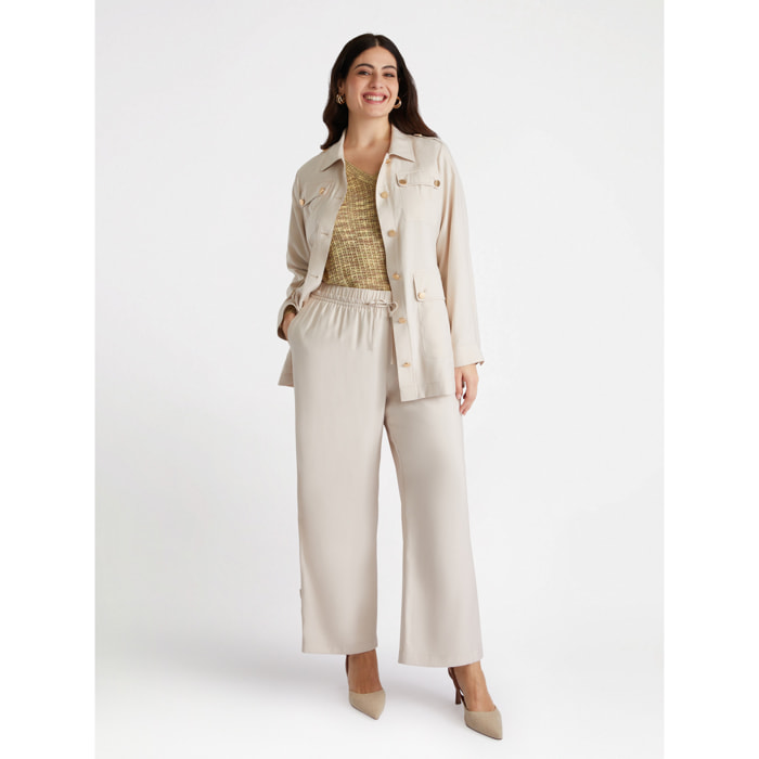 Fiorella Rubino - Pantaloni wide leg con zip al fondo - Beige