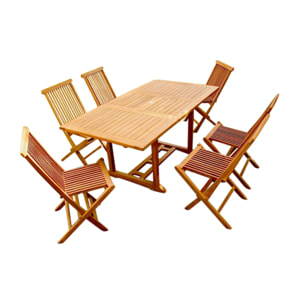 Table de jardin rectangulaire et 6 chaises en teck ADAGNA