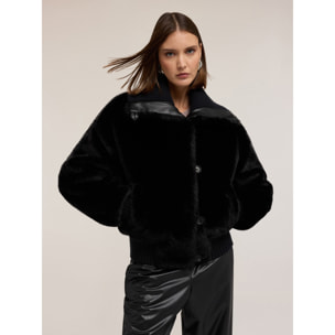 Motivi - Chaqueta efecto teddy con cuello alto - Negro