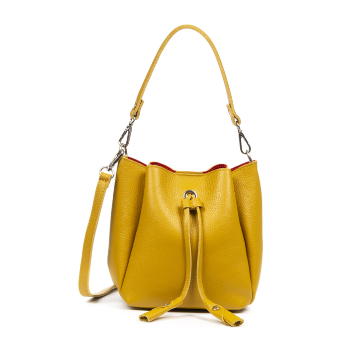 FIRENZE ARTEGIANI Idea Borsa a Mano da Donna Vera Pelle Dollaro Made in Italy 18x15x22 Cm. Colore senape