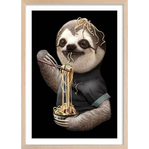 Affiche enfant repas de paresseux  Affiche + cadre en bois - Chêne