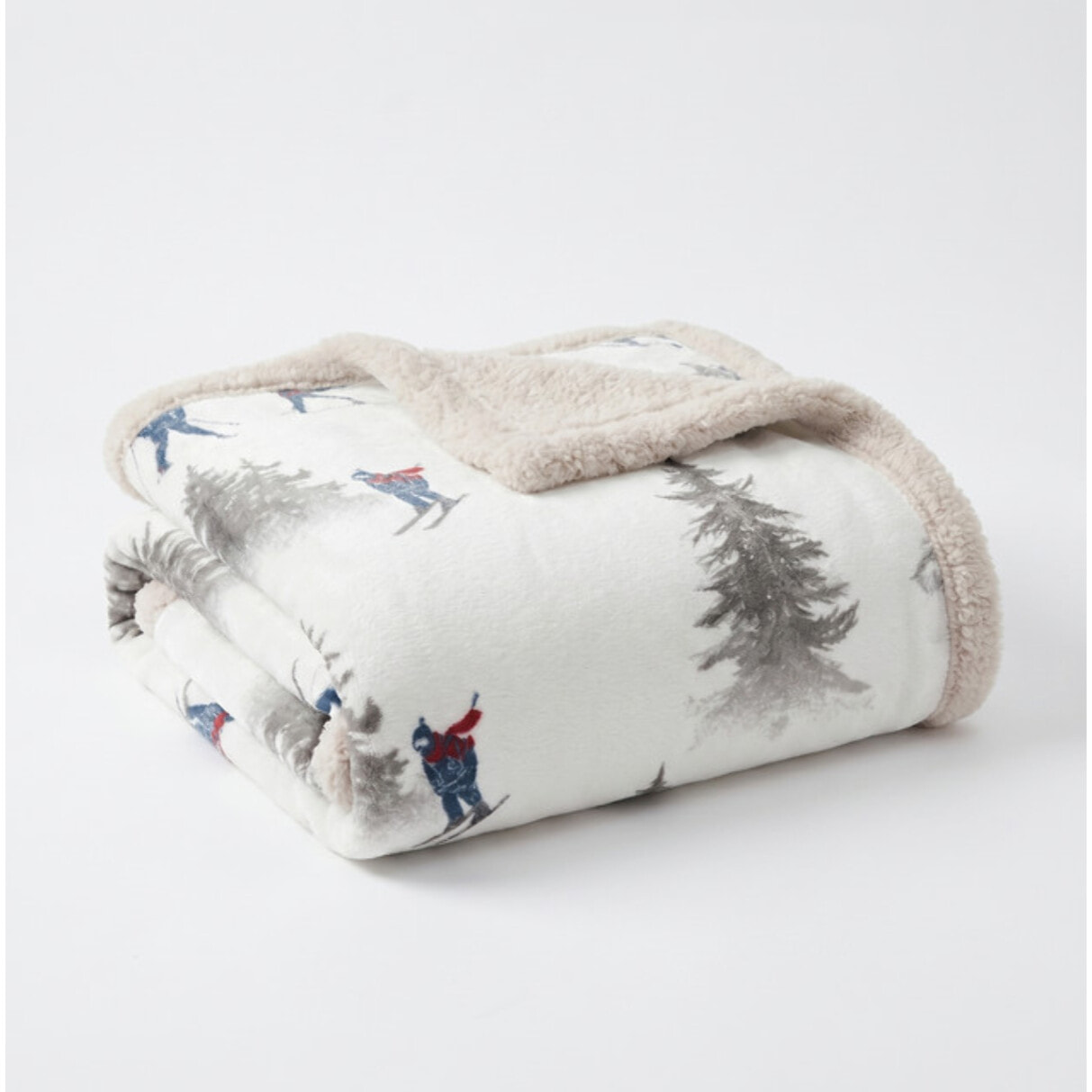 Plaid Sherpa in poliestere - Fantasia Sciatori e Abeti