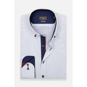 Camicia Uomo Botton Down Slim Jacquard Fantasia Bianco e Blu