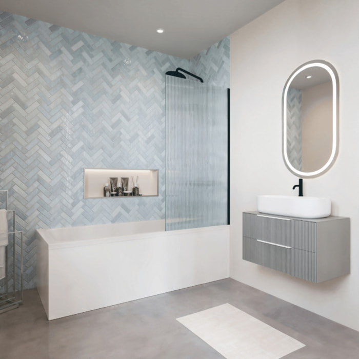 Baignoire rectangulaire Neon 180x80cm + Pare bain droit AURYS Raywall noir mat profilé droite