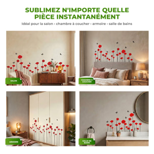 Stickers Muraux décoration adhésifs Fleurs coquelicots rouges