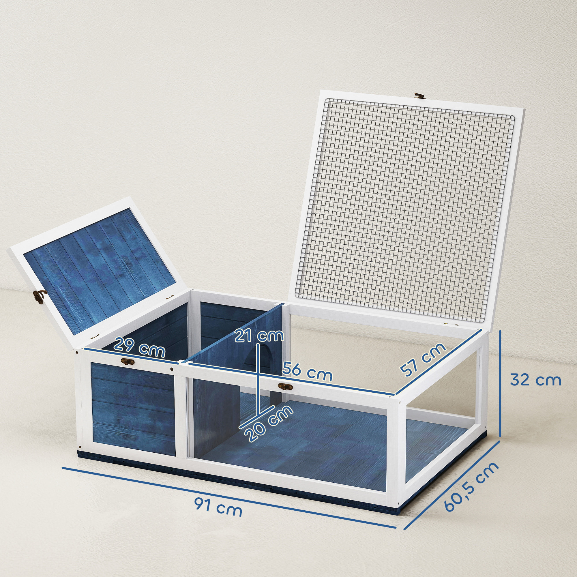 Enclos pour tortue - parc pour tortue - niche, enclos extérieur, toits ouvrants verrouillables - plexiglas métal sapin bleu