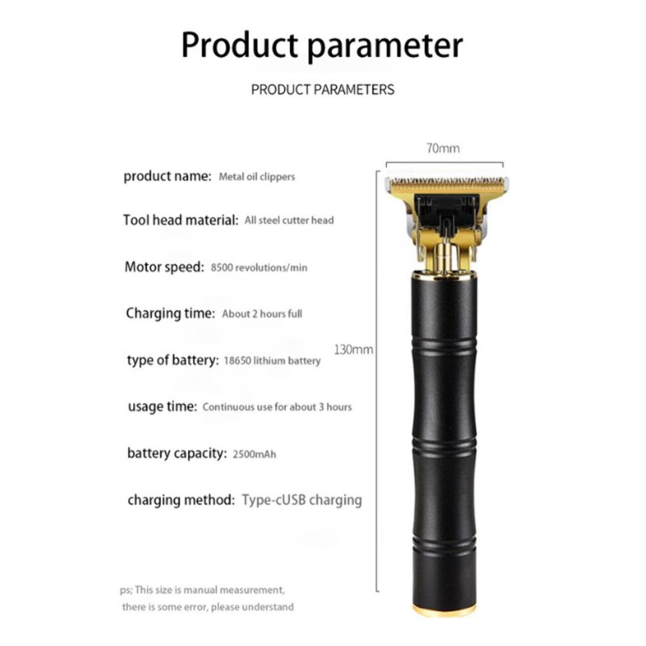 Tondeuse électrique professionnelle rechargeable Noir Herzberg HG04111-BLK