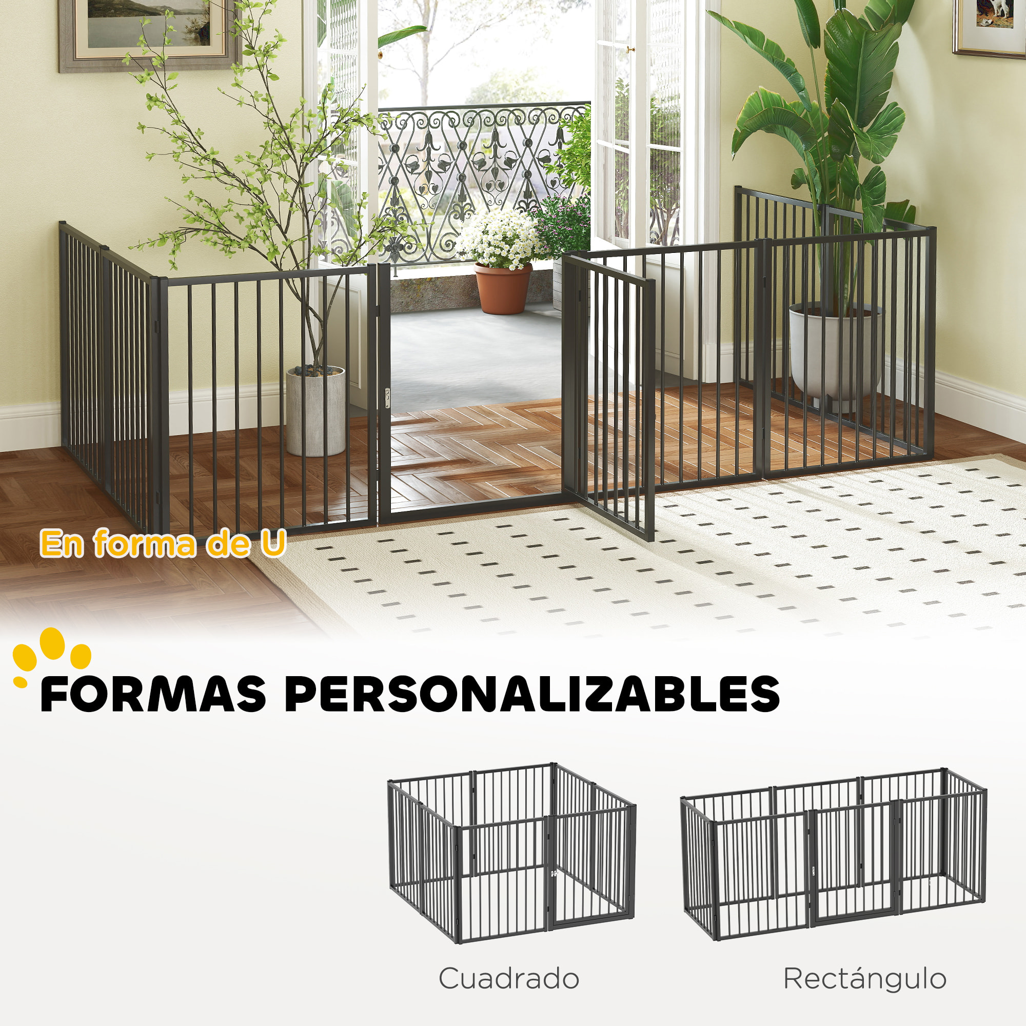 Parque para Perros Vallas para Perros de 8 Paneles 60x76 cm Corralito para Perros Pequeños y Medianos de Acero para Interior y Exterior Negro