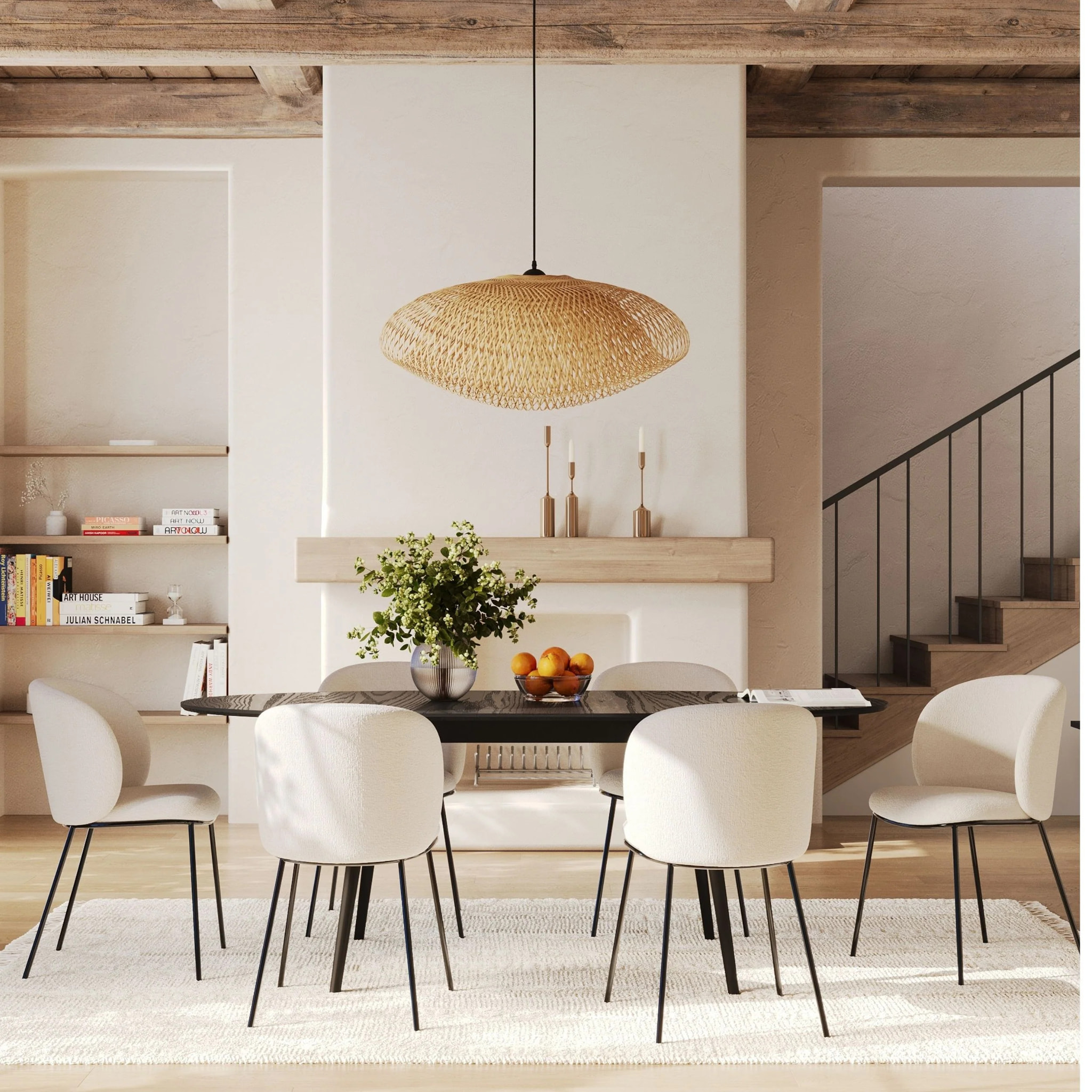 Lot de 2 chaises en tissu doux blanc, pieds métal noir - Bulle