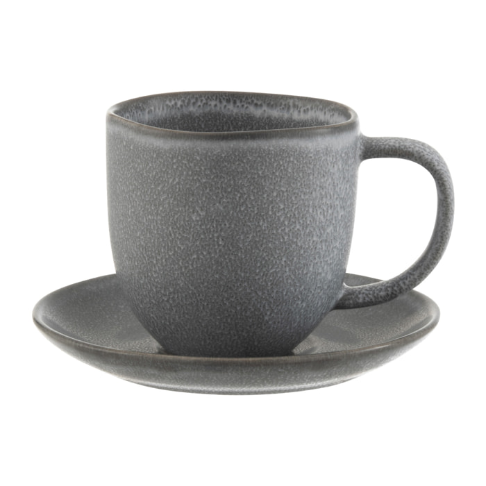 J-Line tasse + sous-tasse Louise - céramique - gris - 6 pcs