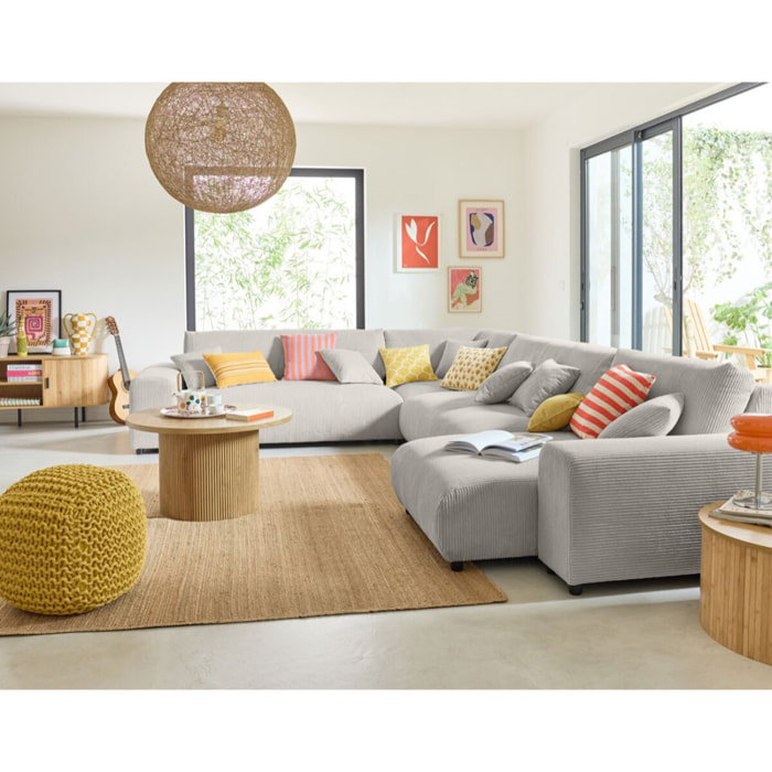 Garance - module d'assise méridienne droit - en velours côtelé - Gris clair