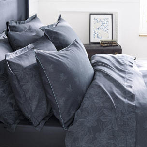 Taie d'oreiller satin de coton imprimé bleu Marronniers bleu