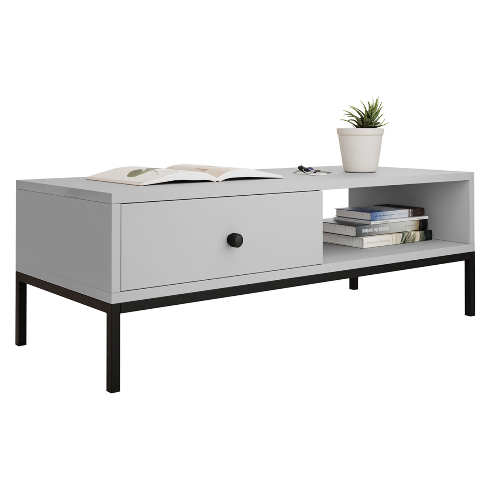 Filipo - table basse - 1 tiroir et 1 niche - 90 cm - Gris