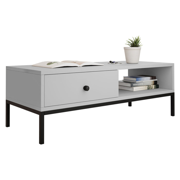 Filipo - table basse - 1 tiroir et 1 niche - 90 cm - Gris