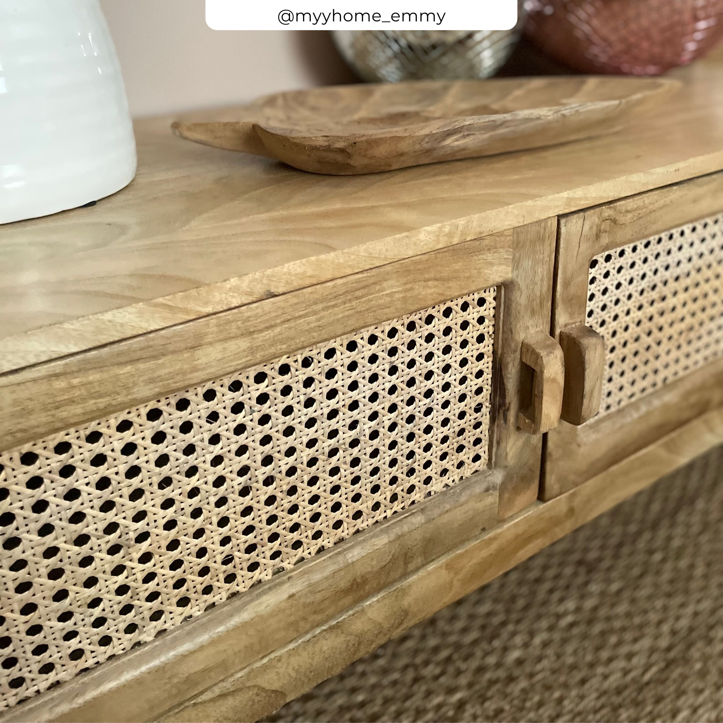 Meuble TV cannage et bois de manguier 140 cm - Tiki