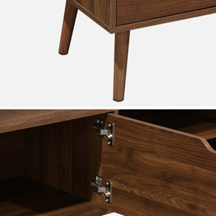 Meuble TV décor bois de noyer. 2 portes. 1 étagère. 160cm