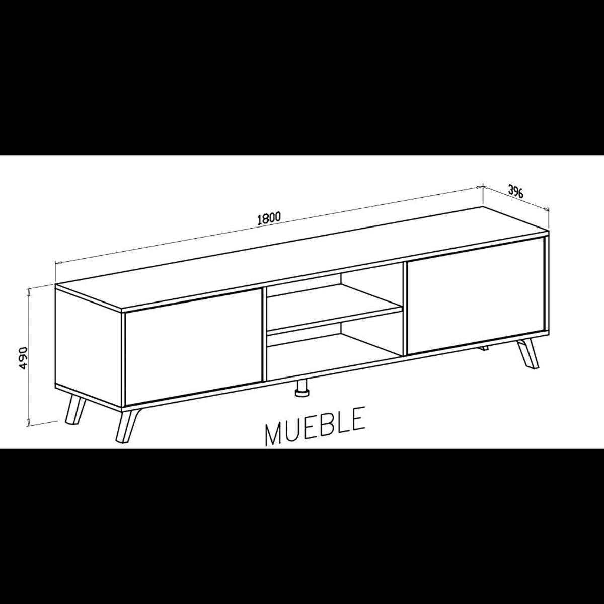 Mobile TV Moderno Con 2 Ante Battenti Ripiani Centrali Aperti Gambe Design Per Televisori fino a 75” 180 x 39,6 x 49 Cm Grigio Cemento E Bianco